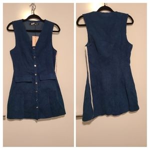 Missguided Blue/Teal Button Down Corduroy Dress